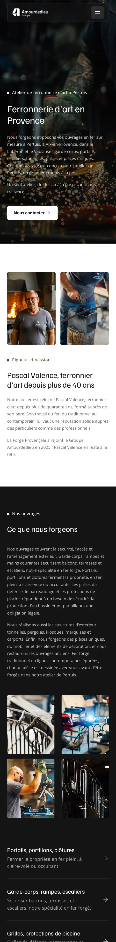 Amourdedieu sur mobile, page Ferronnerie
