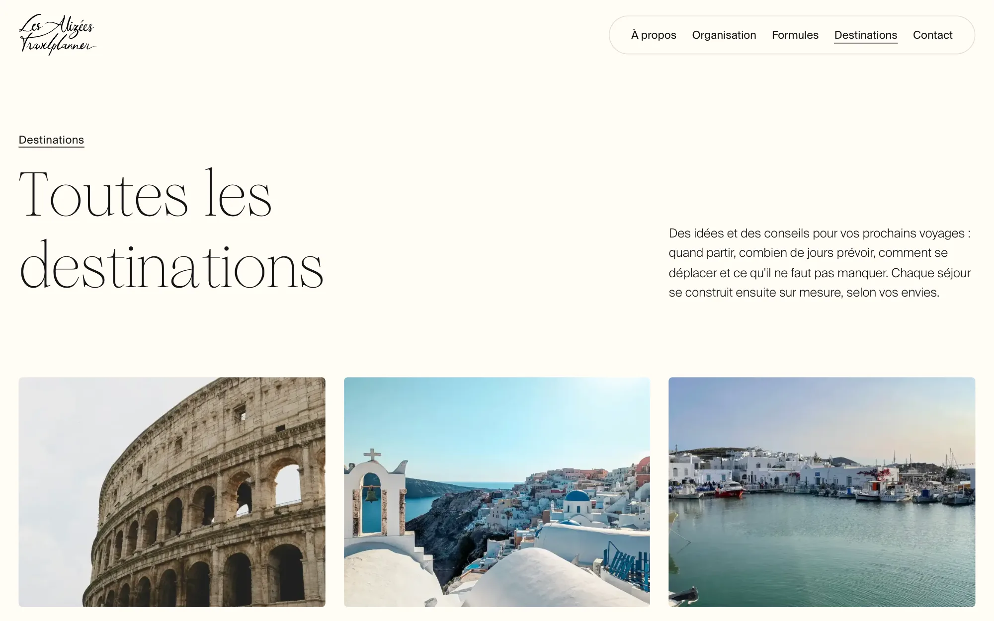 Les Alizées Travel, page Toutes les destinations
