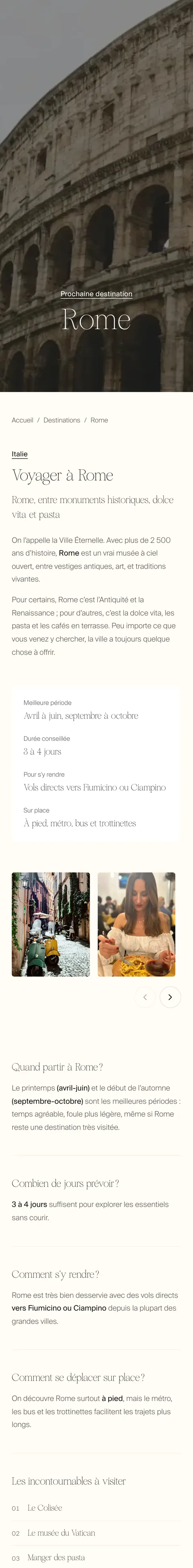 Les Alizées Travel sur mobile, fiche Rome