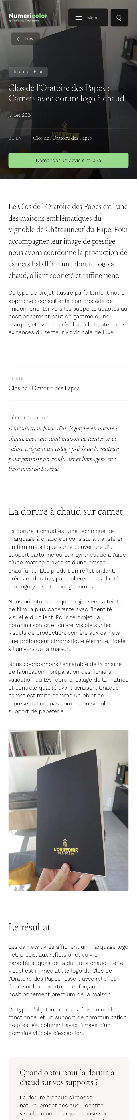Numericolor sur mobile, fiche réalisation